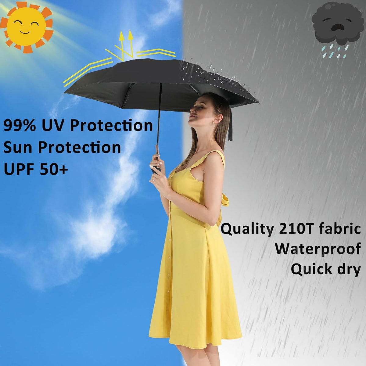 BAODINI Travel Essentials Mini Umbrella for Purse With Case Small Compact UV Sun Protection