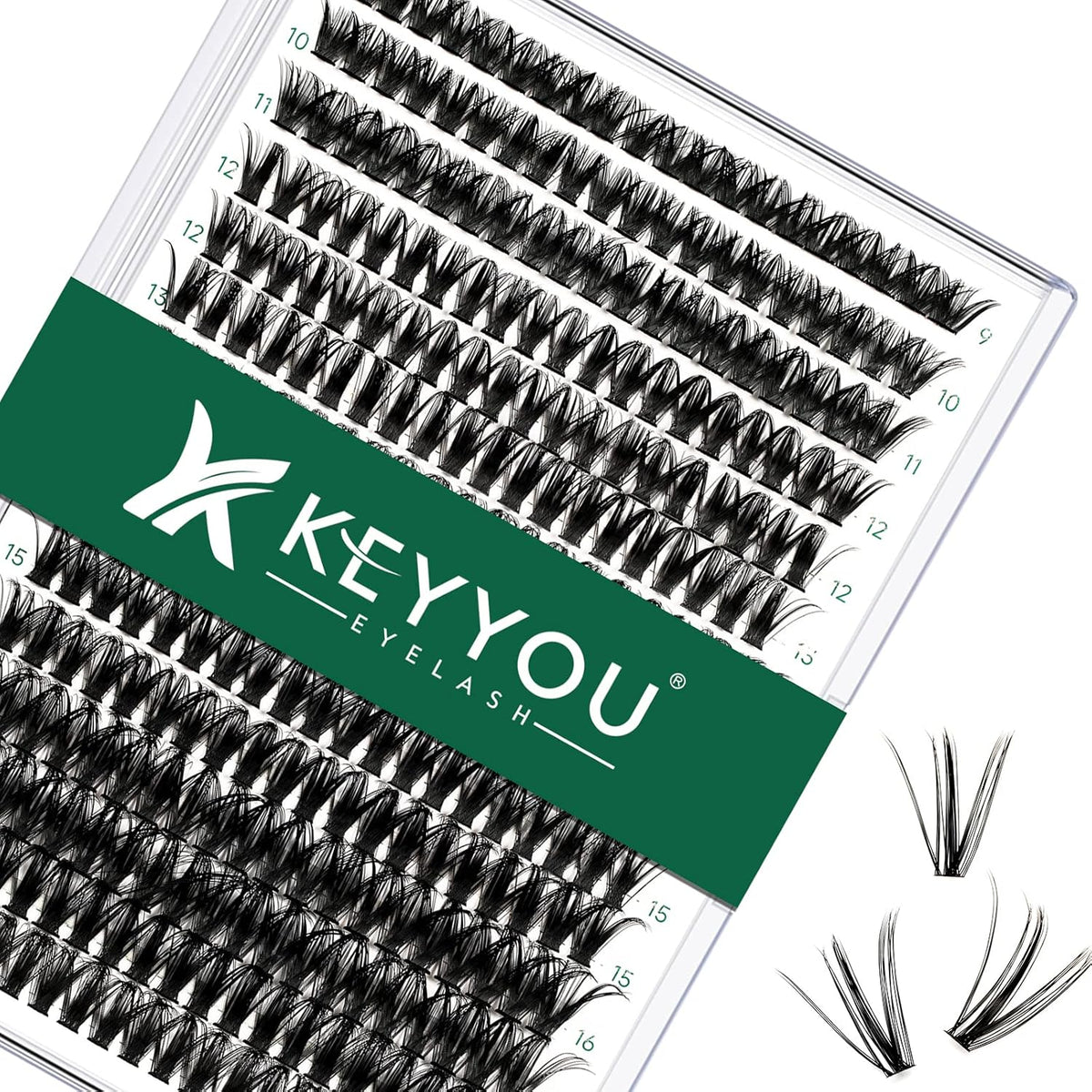 Lash Clusters 300pcs Individual Lashes 50D 0.07C Curl 9-18MIX DIY Eyelash Extension KEYYOU Large