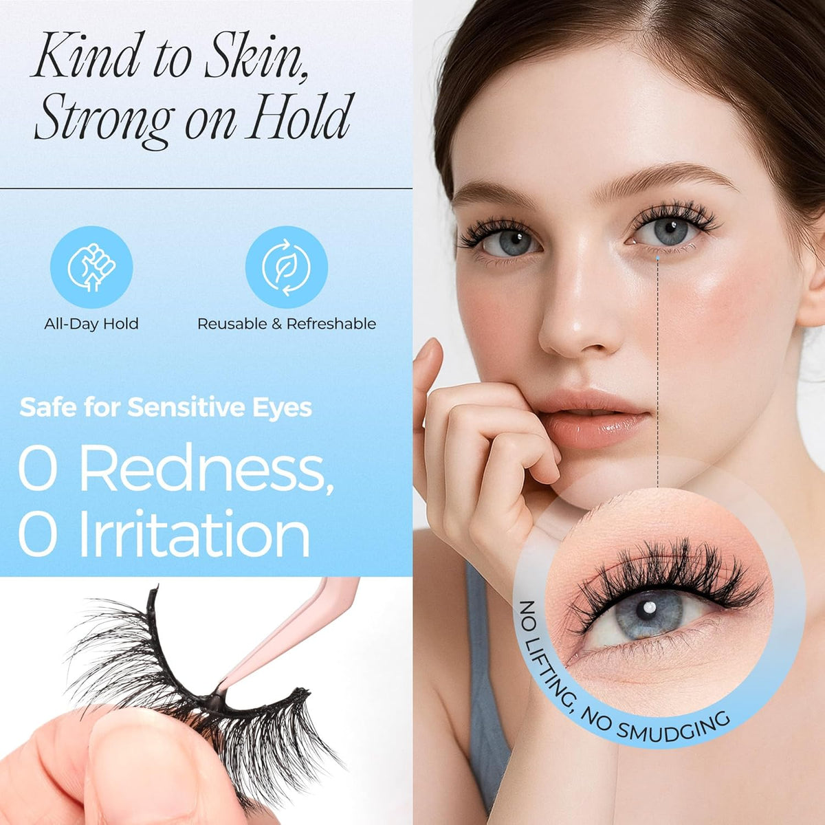 LASHVIEW Self Adhesive Eyelashes 5 Pairs Cat Eye Wispy Self-adhesive False Lashes Reusable Natural