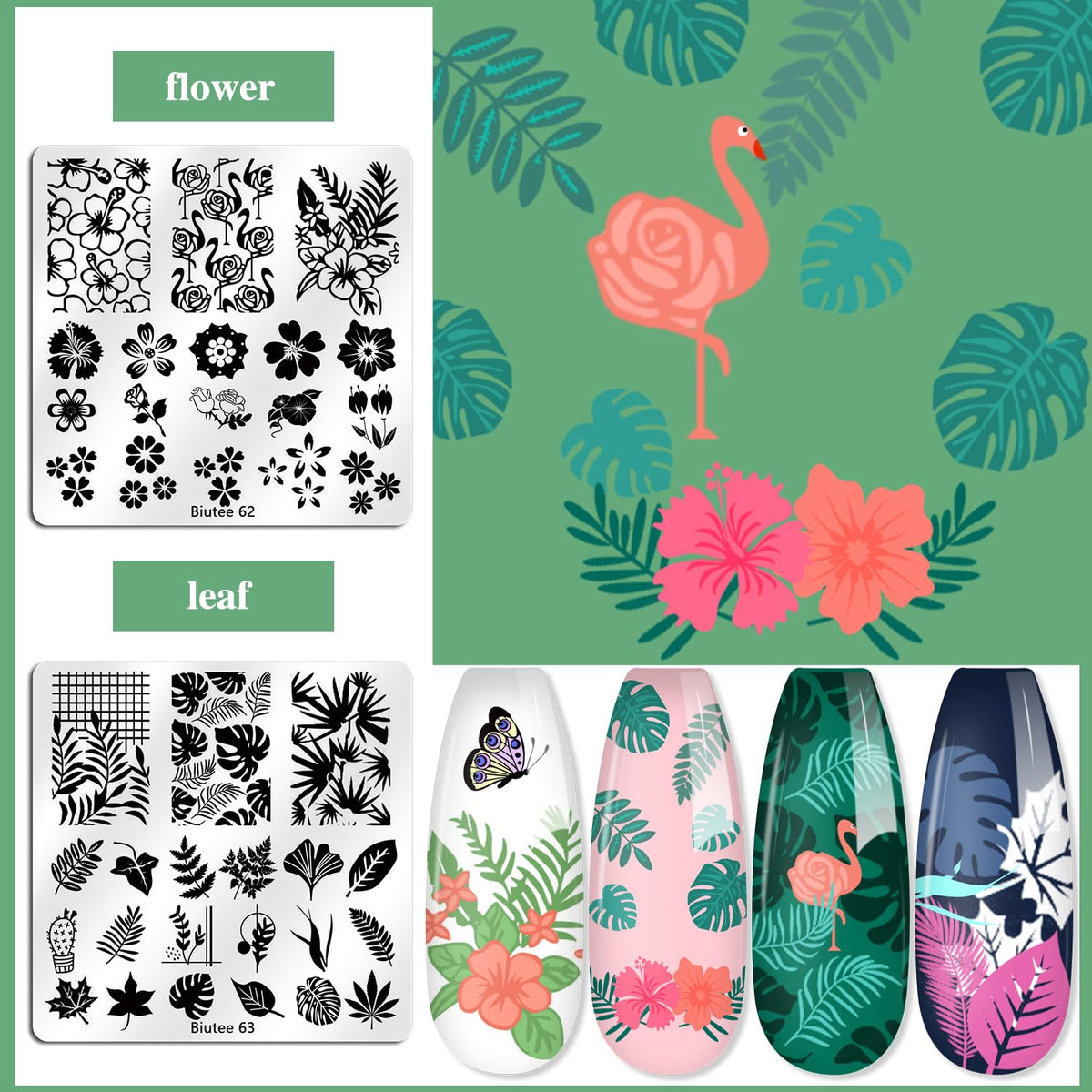 Biutee Nail Stamping Plates Set 15PCS Nail Art Stamper Scraper Nail Art Stamping Kit with Storage