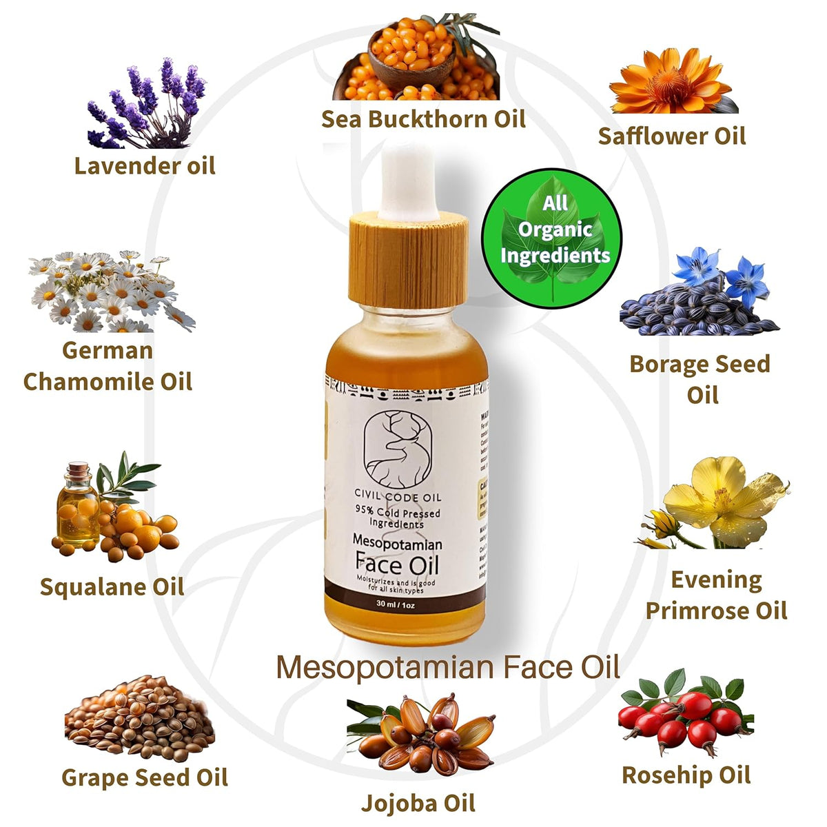 Civil Code Mesopotamian Face Oil – Organic Anti Aging Facial Oil for Women with Sea Buckthorn