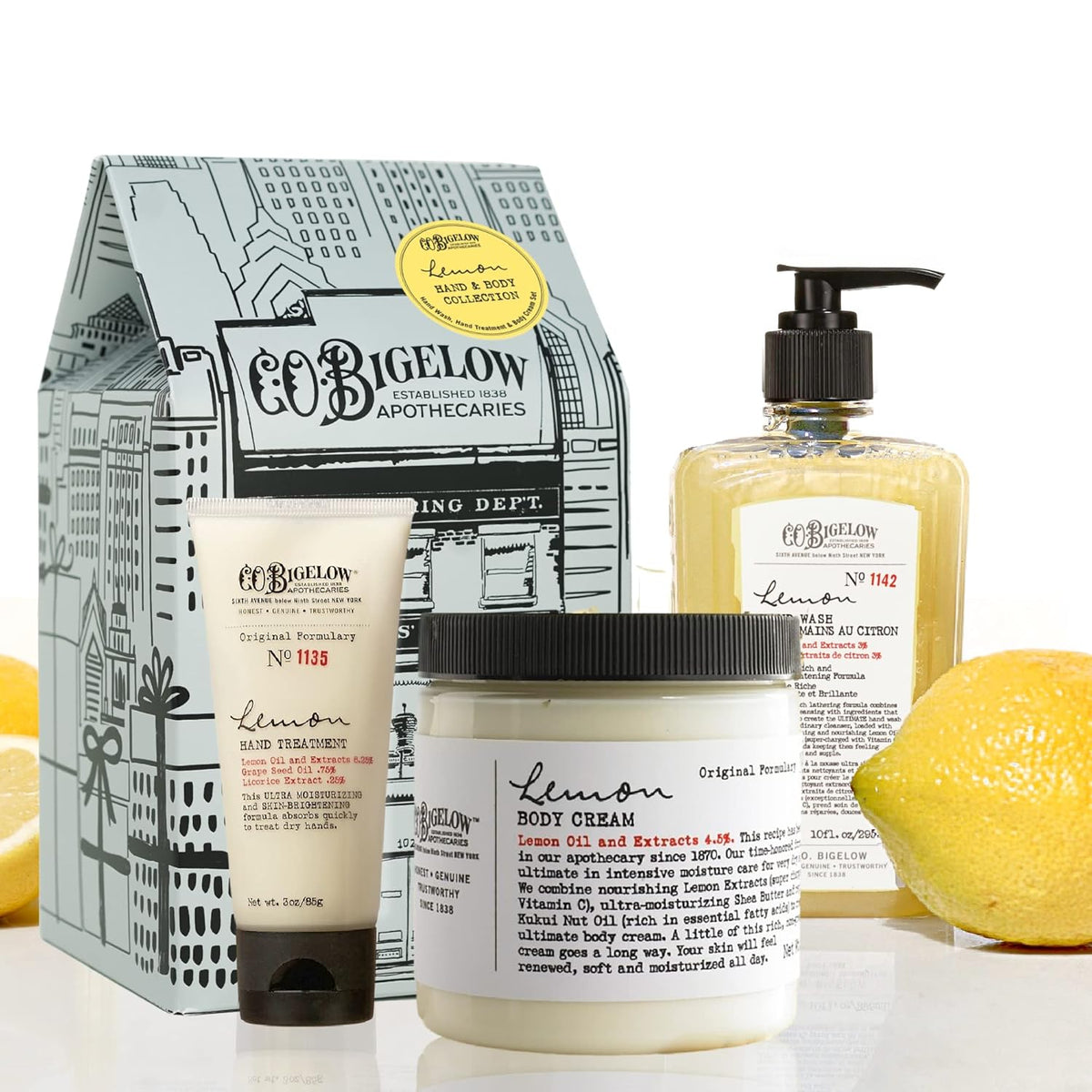 C.O. Bigelow Apothecary Trio Bath & Body Care Gift Set, Lemon Soap, Lemon Hand Treatment & Body