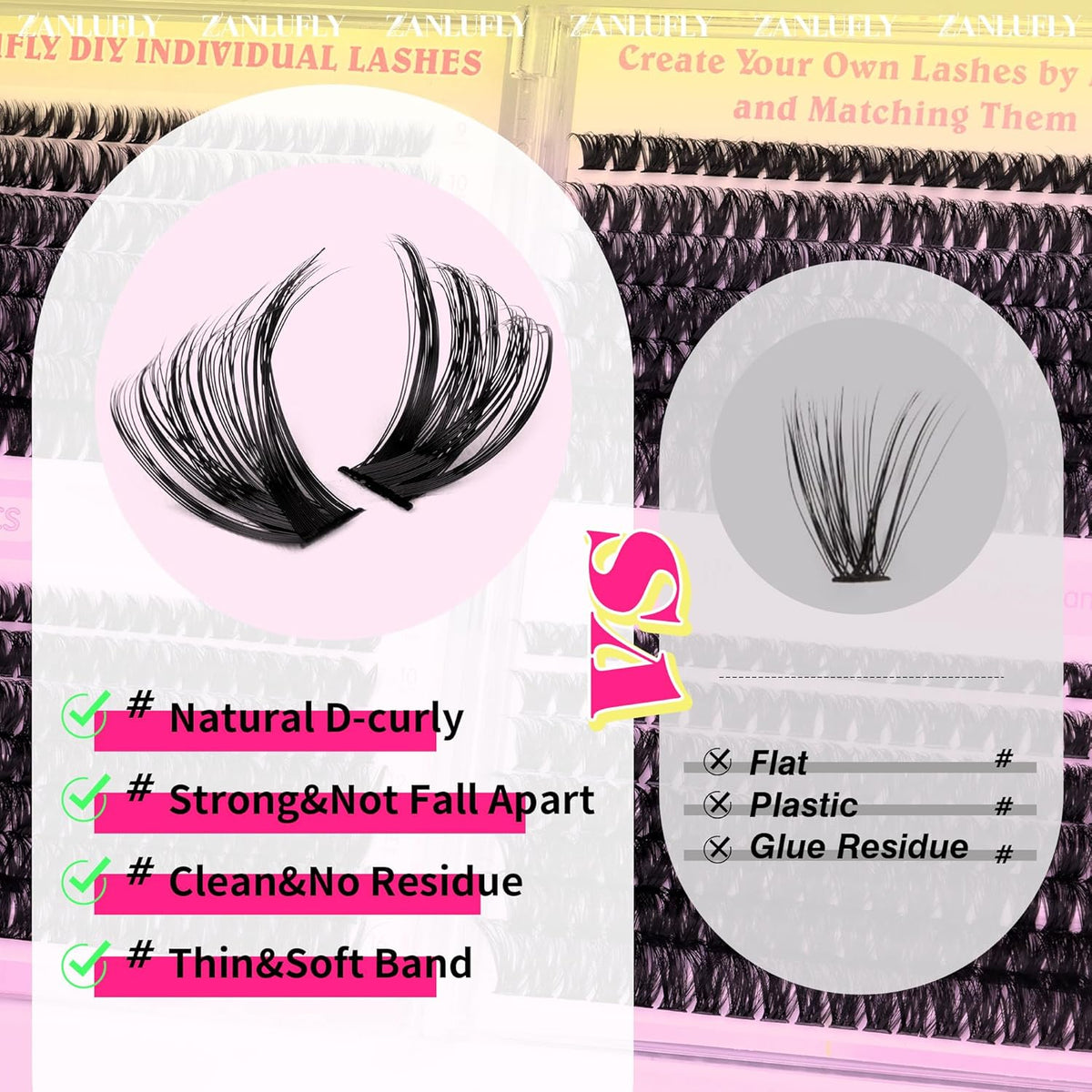 Lash Clusters D-Curly Individual Lashes Volume Eyelash Clusters Bulk zanlufly Thick Lash Extension