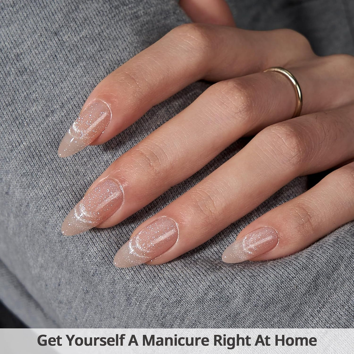BTArtbox Almond Press On Nails Medium - Lamp-Curable Cat Eye Press On Nails with Glue for Women