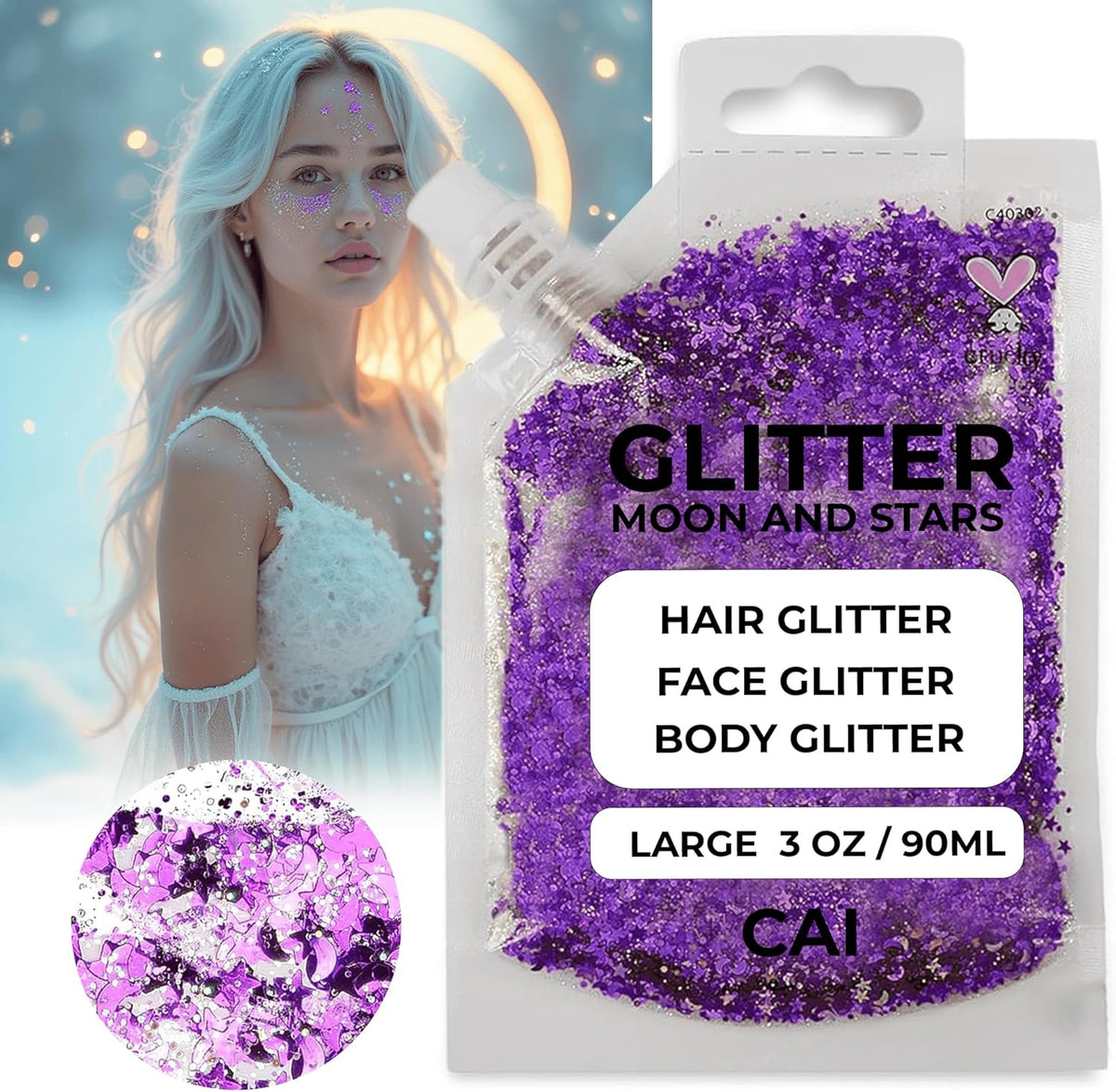 Face, Body & Hair Glitter Gel – Halloween Glitter for Kids and Women – 3 Oz Cosmetic-Grade Gel