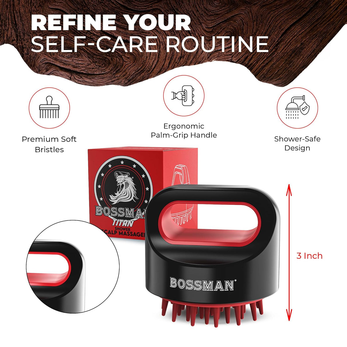 Bossman Titan Shower Scalp Massager – Ergonomic Silicone Scrubber for Product Build-Up, Dandruff &