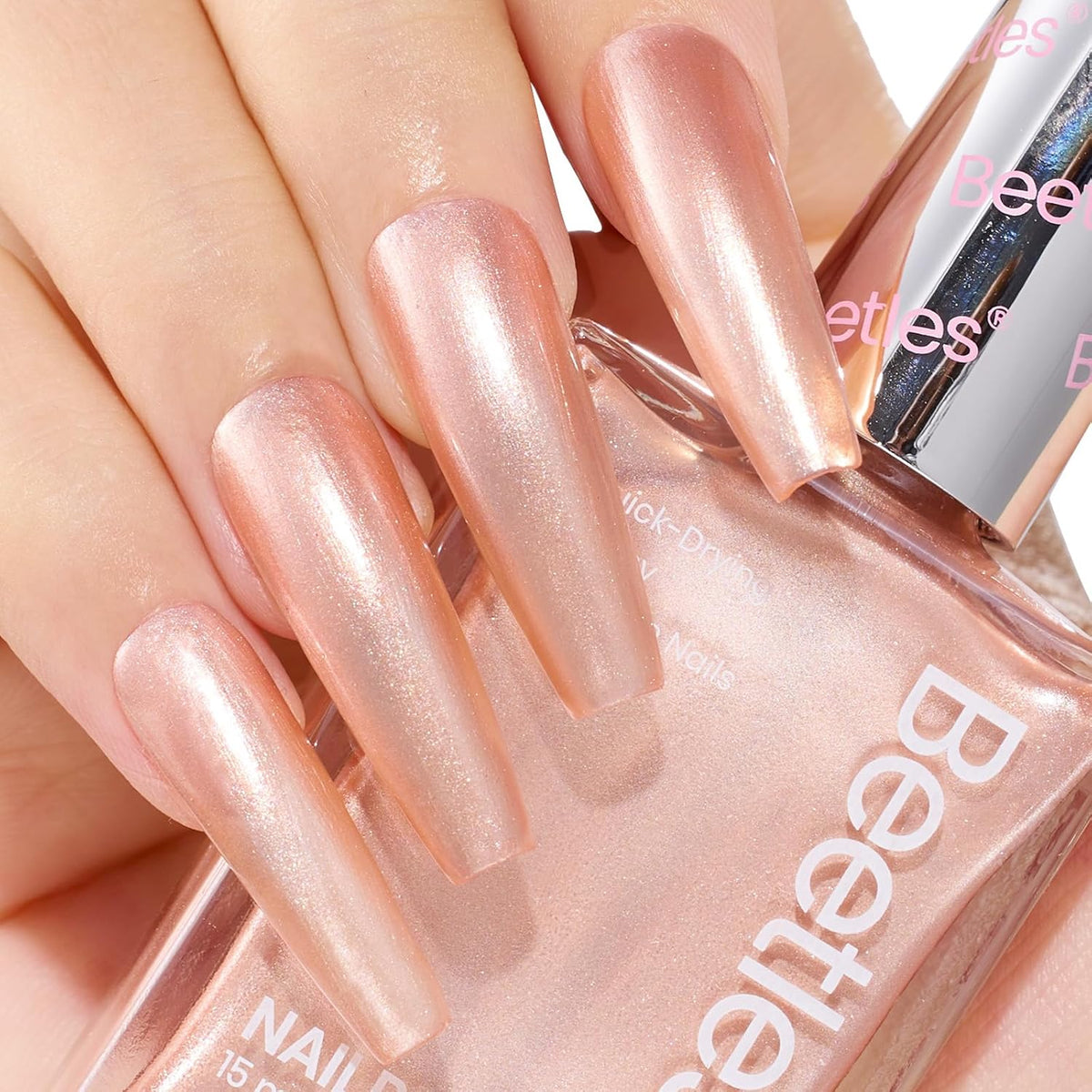 Beetles Pearl Nail Polish, 15ml Blush of Pearls Nail Polish, Champagne Pearl Color Fast Drying &