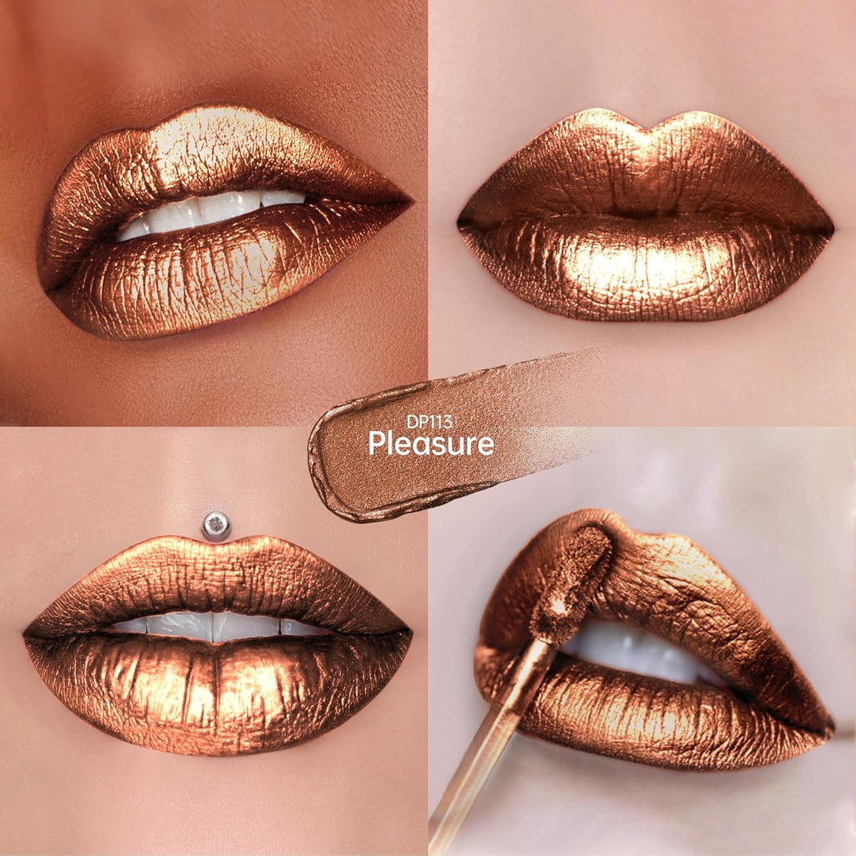 Brown Lipsticks for Women Metallic Lipstick Long Lasting Non Stick Cup Lip Gloss, Shimmer