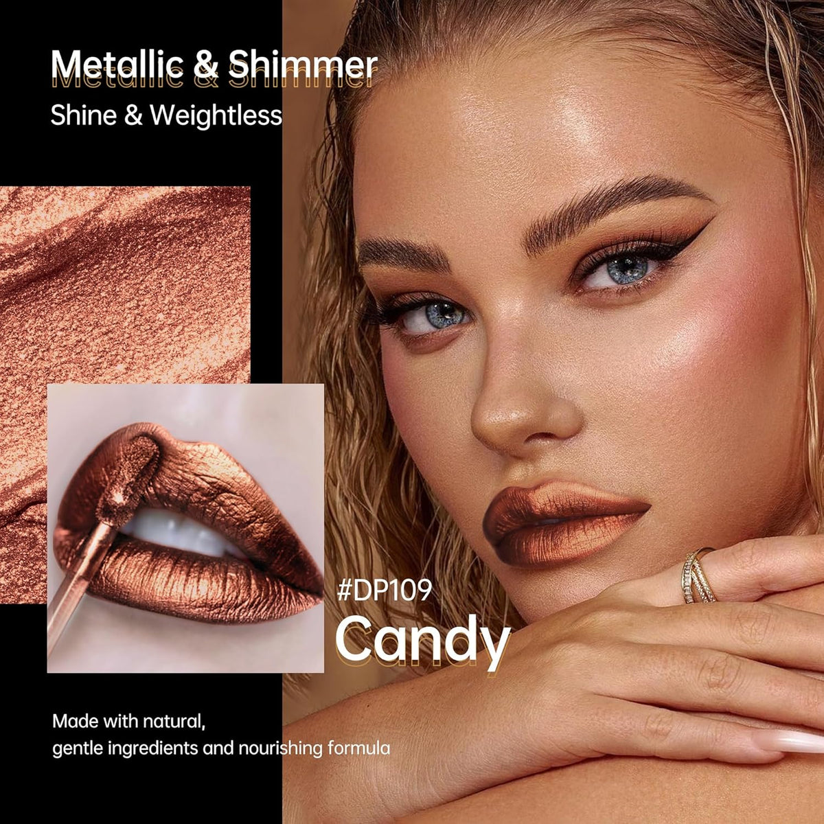 Chocolate Lipsticks for Women Metallic Lipstick Long Lasting Non Stick Cup Lip Gloss, Shimmer