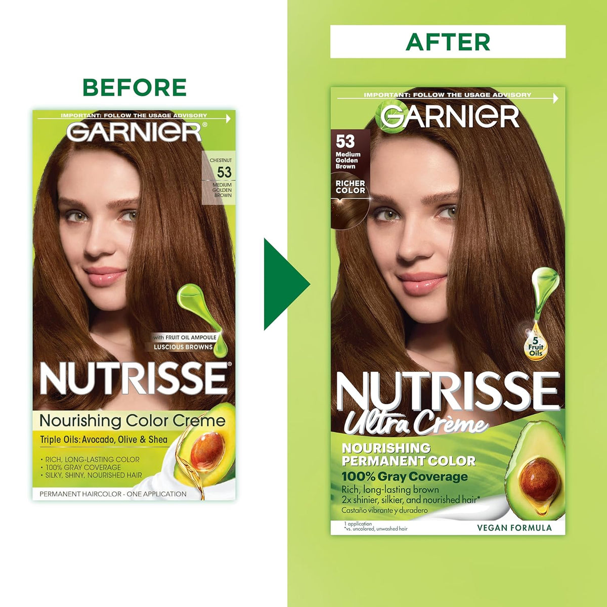 Garnier Hair Color Nutrisse Nourishing Creme, 53 Medium Golden Brown (Chestnut) Permanent Hair Dye