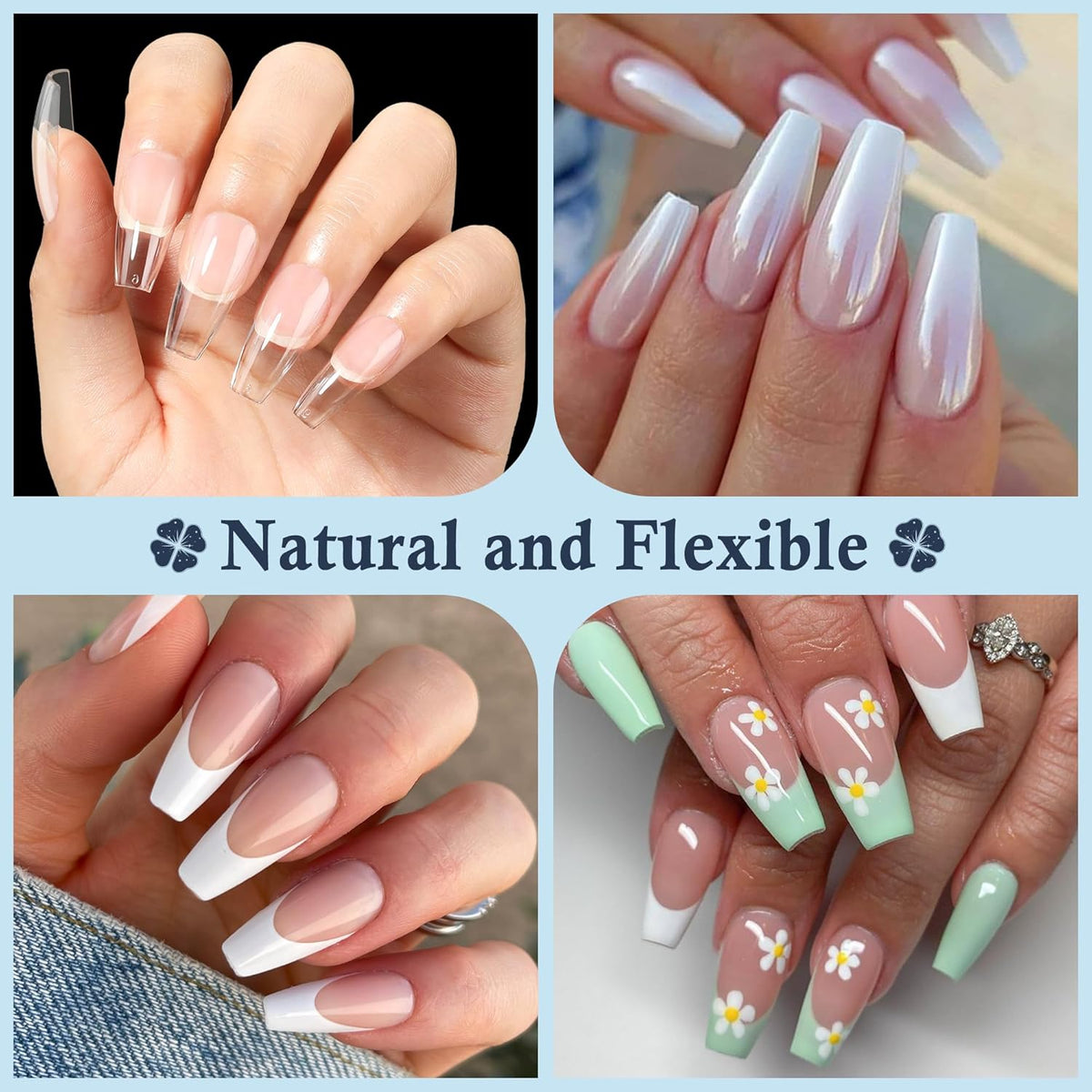 Medium Coffin Gel Nail Tips, 504pcs Soft Gel Pre-Shaped Acrylic Fake Nails, Half Matte Full Cover