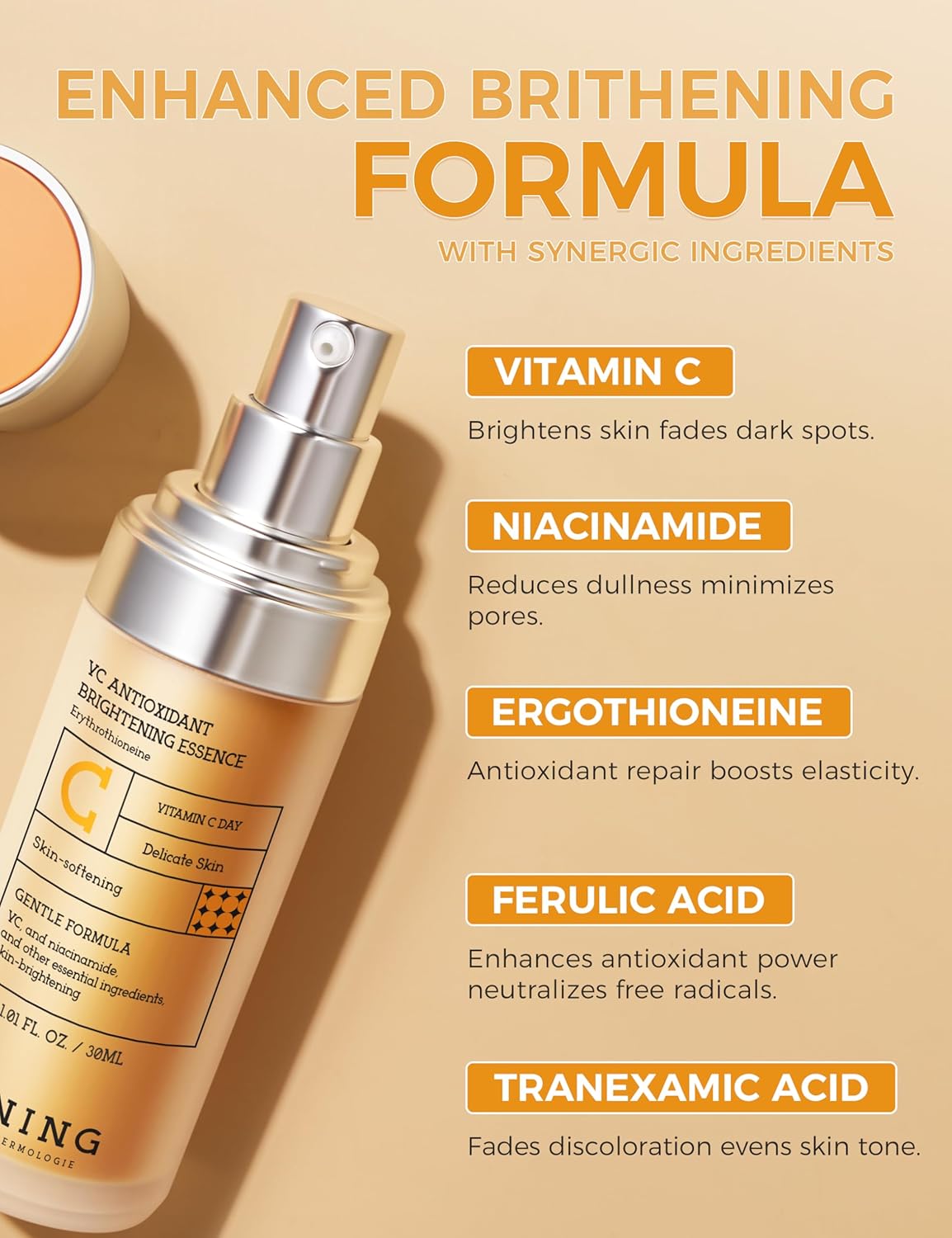 Vitamin C Serum with Niacinamide & Ethyl Ascorbic Acid: Brightening, Moisturizing Face Serum for