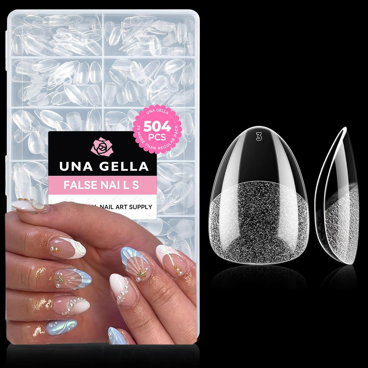 UNA GELLA Extra Short Almond Nail Tips Full Cover 504PCS Gel Nail Tips Short Almond Shaped Nails