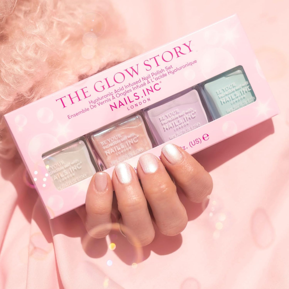 Nails Inc The Glow Story Nail Polish Set, Hyaluronic Acid, Glossy, No Chip, Long Lasting, Quick