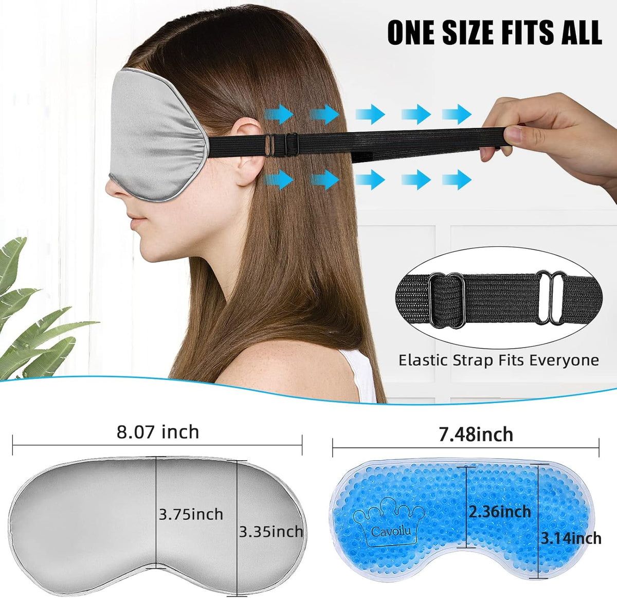 Sleep Mask w/ Cooling Gel Eye Mask, Silk Eye Mask for Sleeping, Hot & Cold Eye Masks, Blindfold Eye