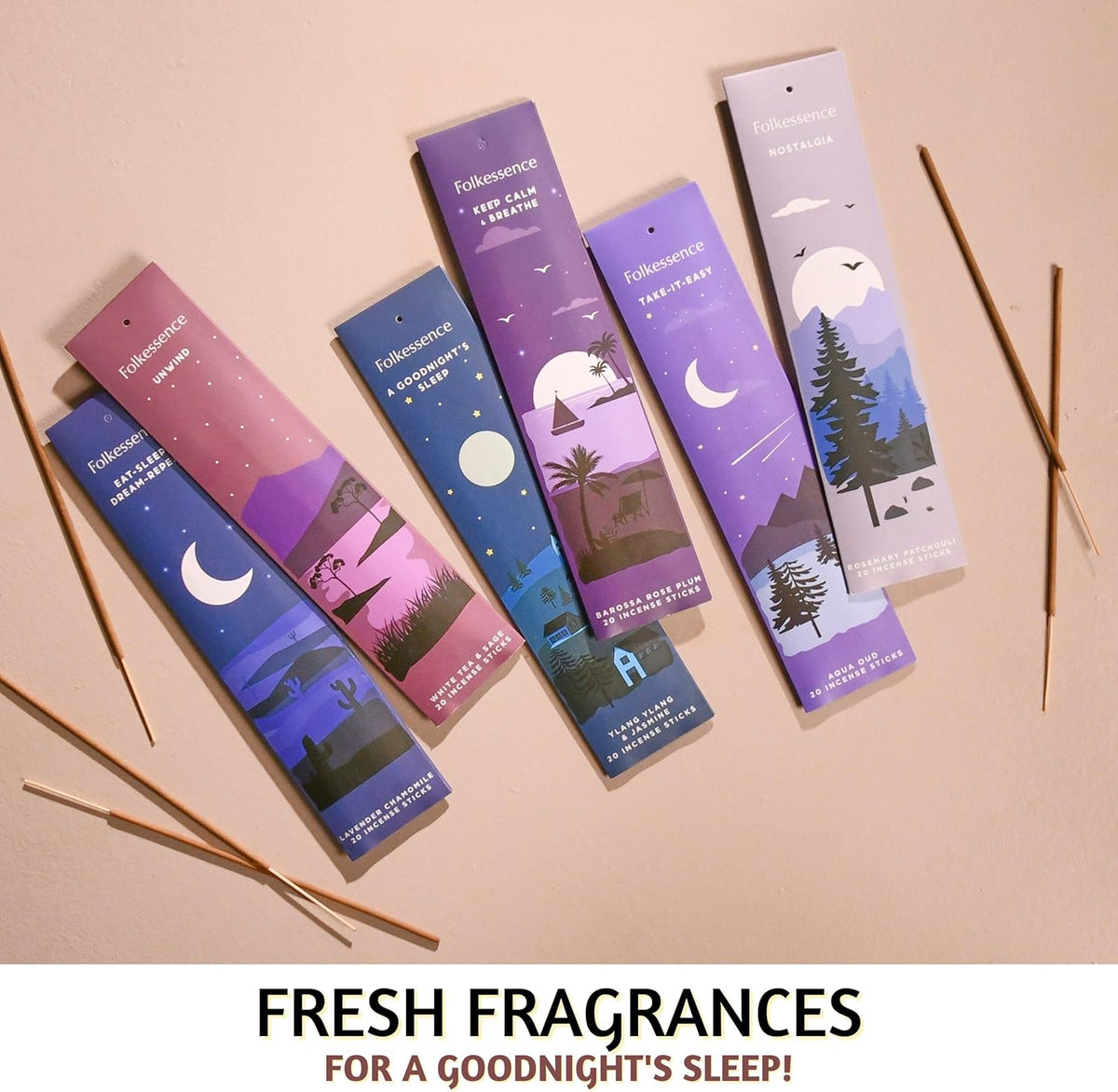 Folkulture Incense Sticks | Set of 6 (120 Non Toxic-Stick) | 45 Mins Burn Time | Rosemary, Jasmine