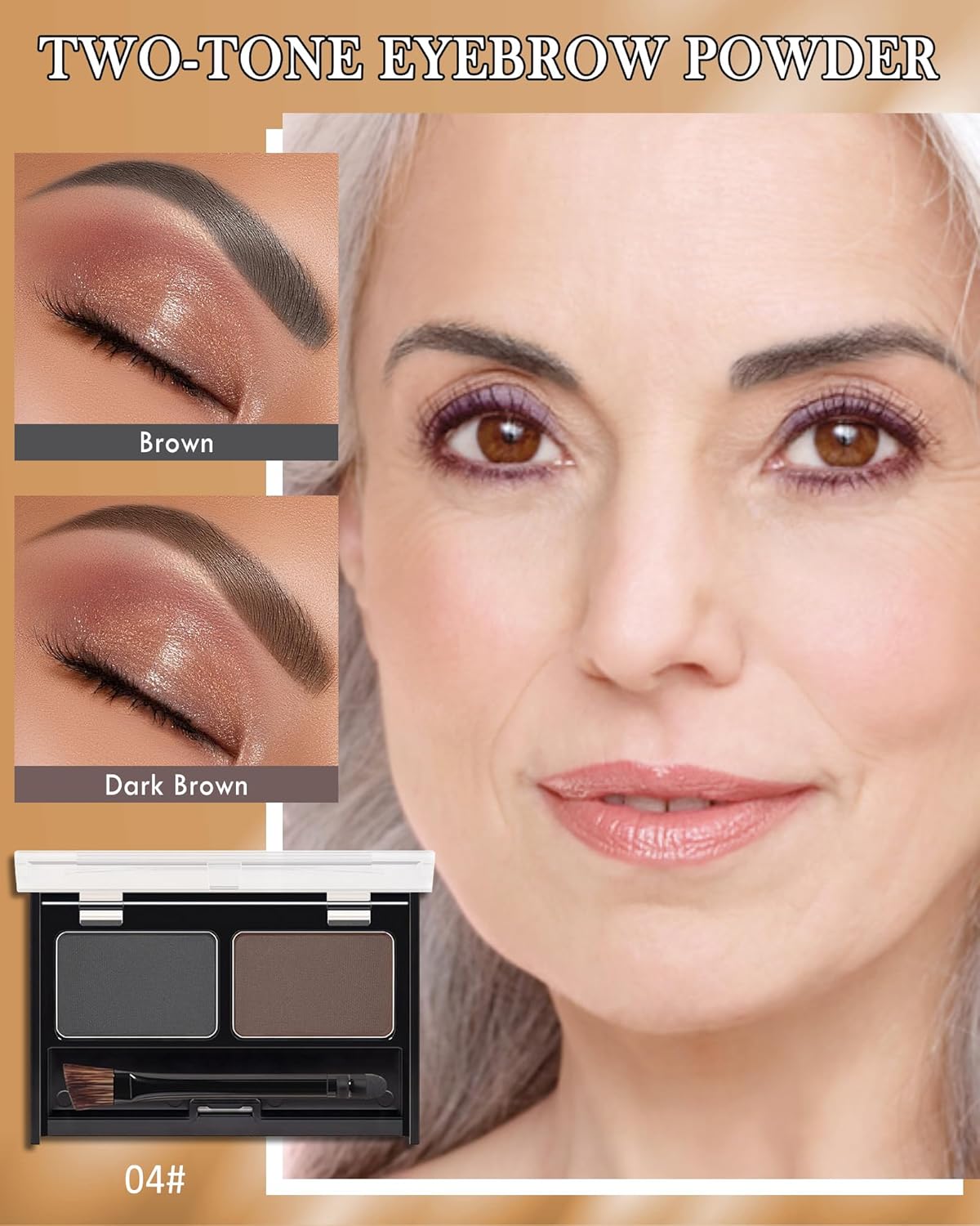 Waterproof Eyebrow Powder Kit-2 Colors Eye Brow Powder Tinted Palette Long Lasting Up to 16H,Dark