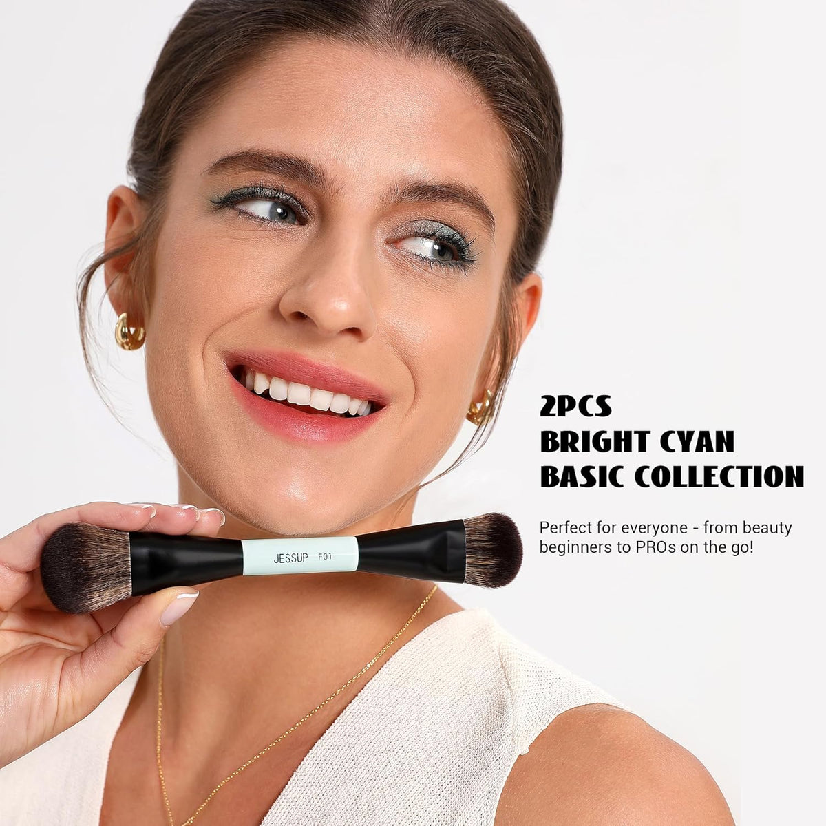 Jessup Makeup Brushes 2pcs Double Sided Foundation Brush Contour Brush Dual Ended Eye Blending