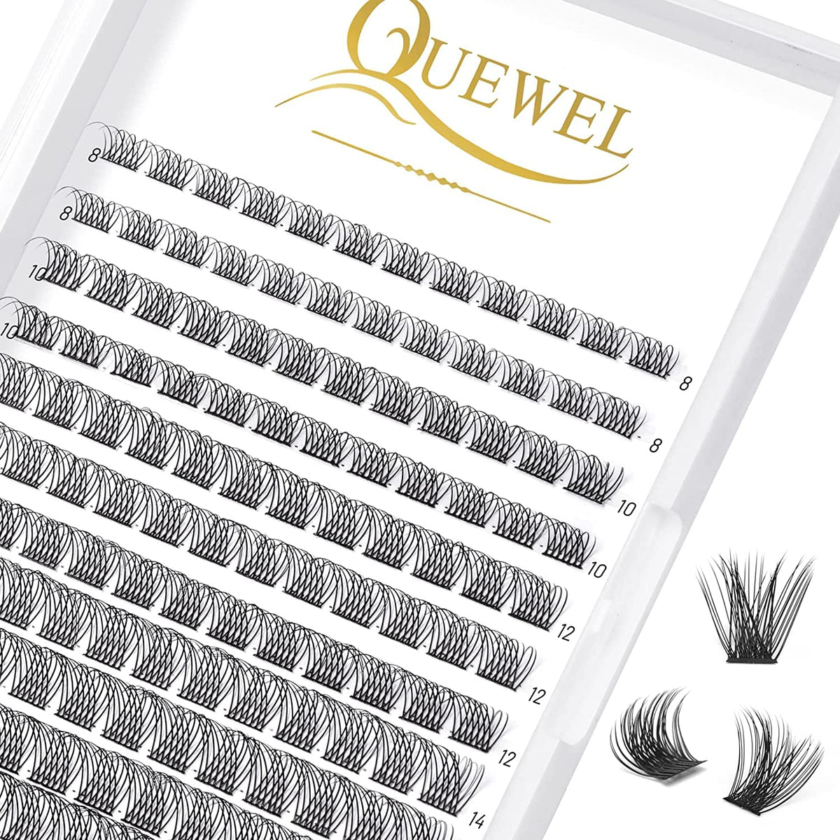 QUEWEL Cluster Lashes 144 Pcs Wide Stem Individual Lashes C/D Curl 8-16mm Length DIY Eyelash