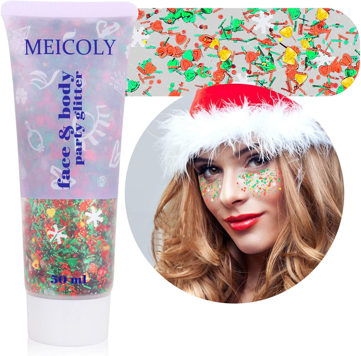 Christmas Makeup,MEICOLY Christmas Face Body Glitter Gel,Christmas Stocking Stuffers Gift