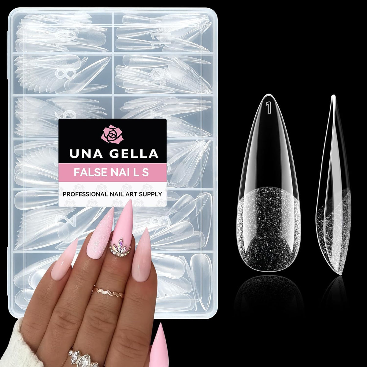 UNA GELLA Long Stiletto Gel Nail Tips: 216pcs Stiletto Almond Fake Nails Pre-Shape Long Almond