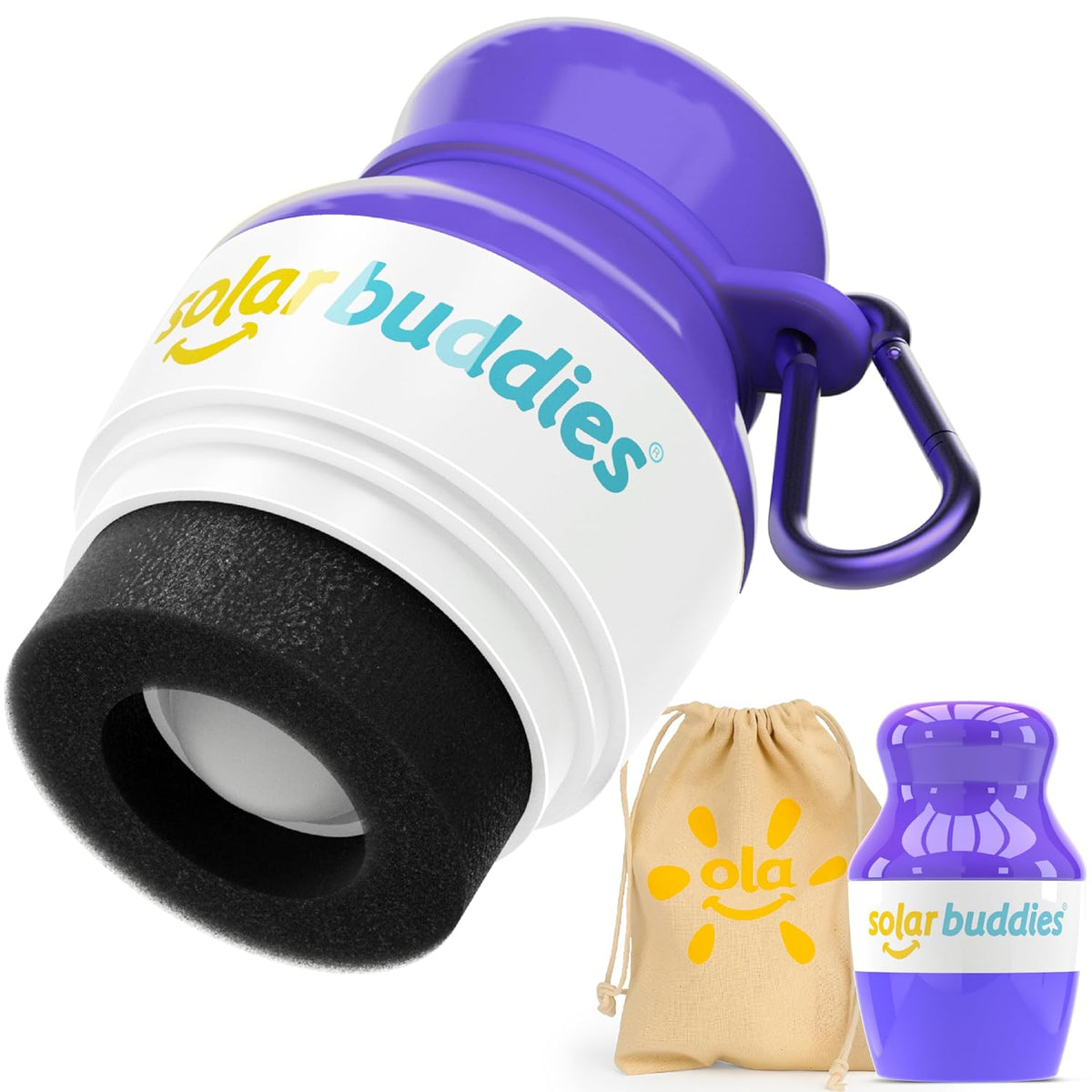 Solar Buddies Bag Bundle & Carabina Clip - Full Purple - Refillable Roll on Sponge Sunscreen