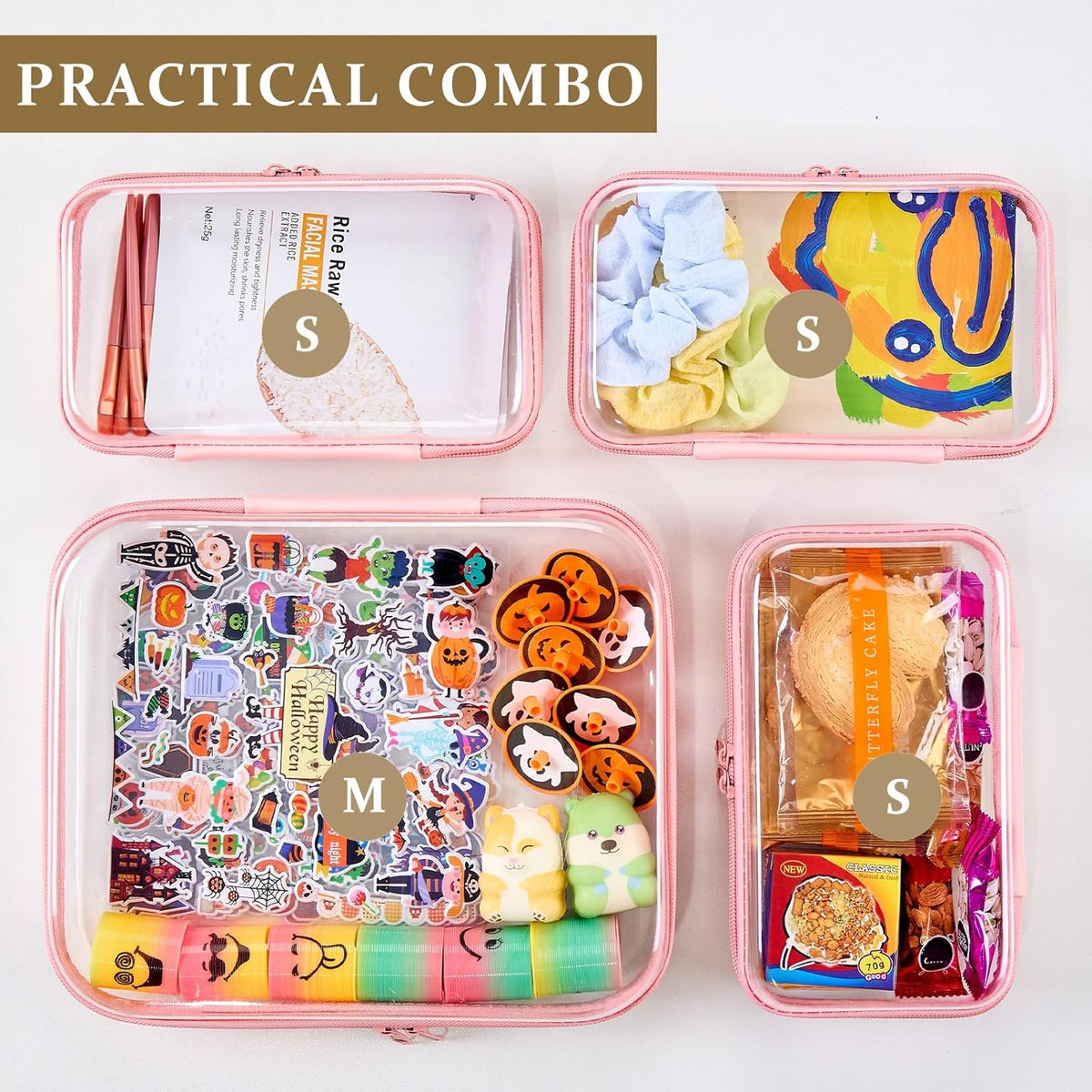 4 pcs Clear Zipper Pouches,Hard Shell Zipper Case, Toiletry Bag for Travel, CLear Diaper Bag