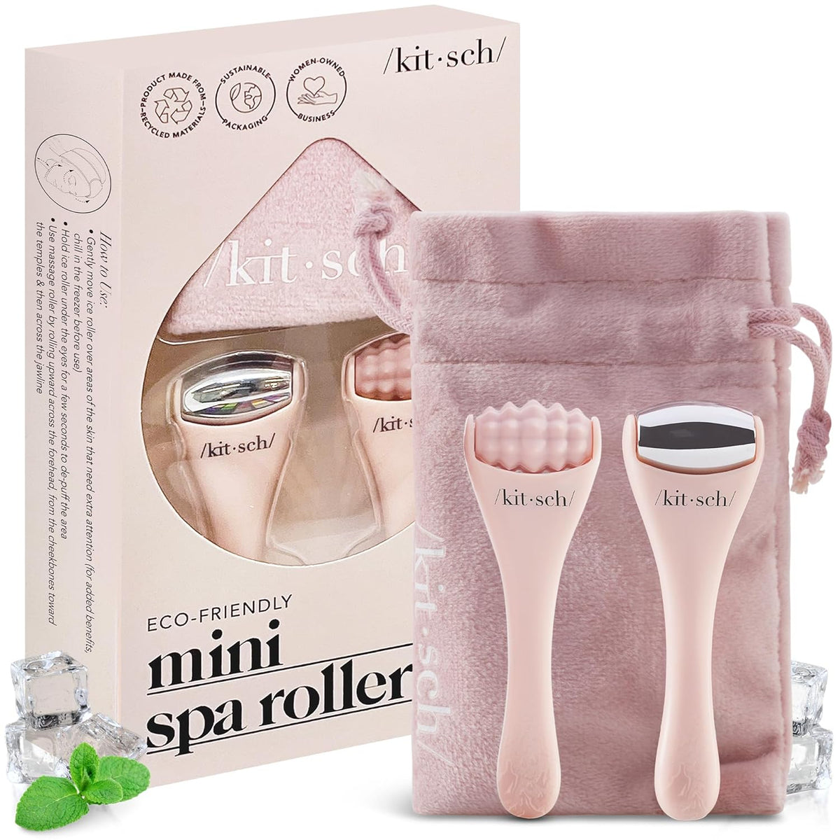 Kitsch Mini Facial Roller & Ice Face Roller Skin Care Tool Set for Women - Face Massager for Puffy