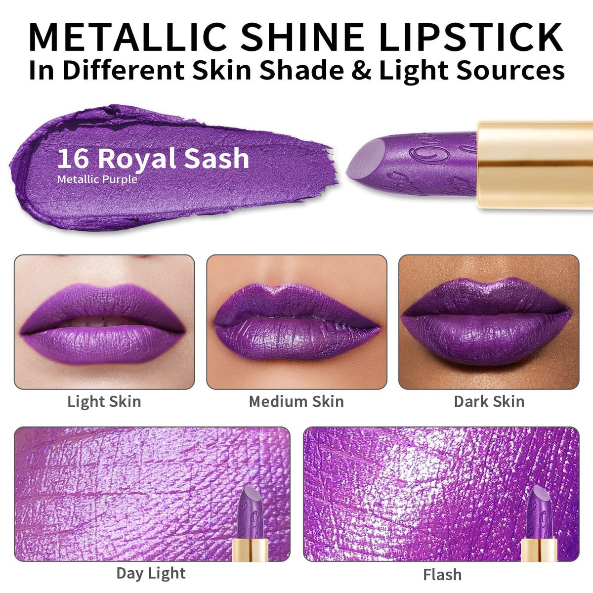 Oulac Purple Lipstick for Women with Metallic 3D Shine, Lightweight Hydrating Formula, High-Impact