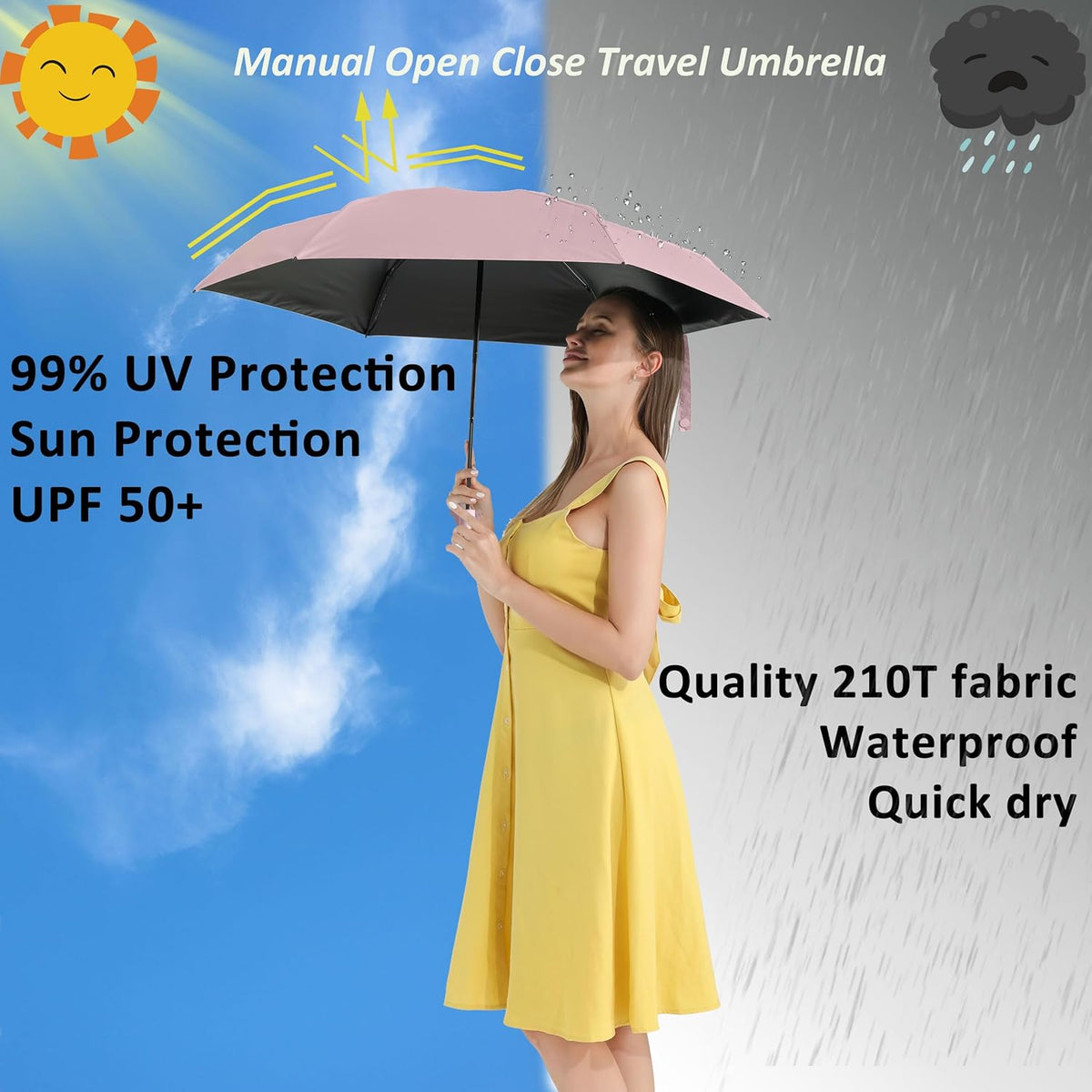 BAODINI Travel Mini Umbrella for Purse With Case Small Compact UV Sun Protection Sun Lightweight