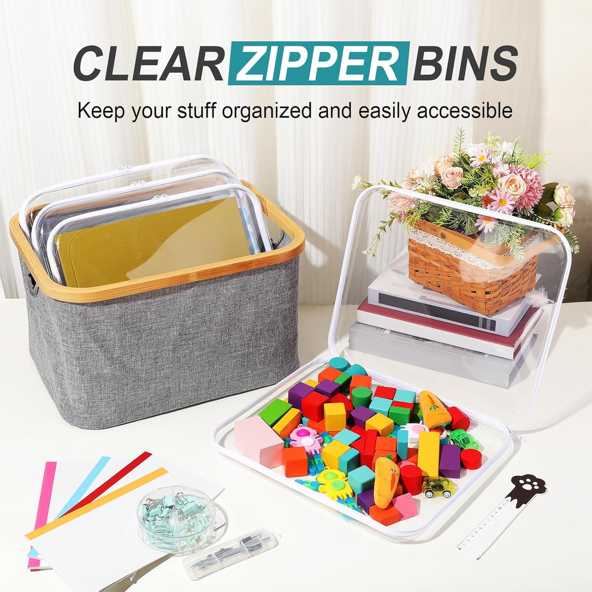 Hoolerry 4 Pcs Hard Clear Zipper Case Makeup Bags Plastic Pencil Pouch Transparent Storage Box