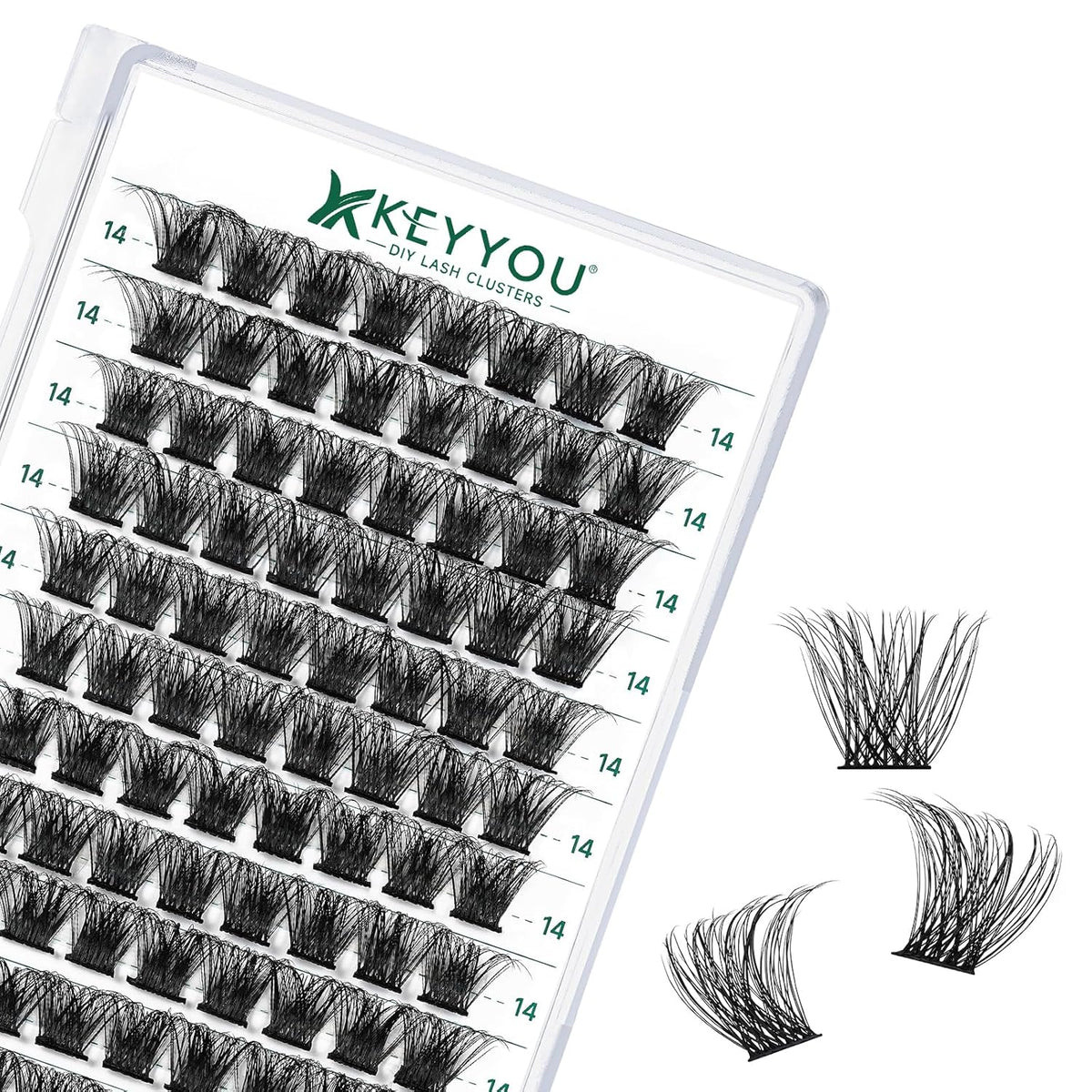 Lash Clusters 96pcs Individual Lashes D Curl 12mm Eyelash Clusters KEYYOU Volume Wispy Lash