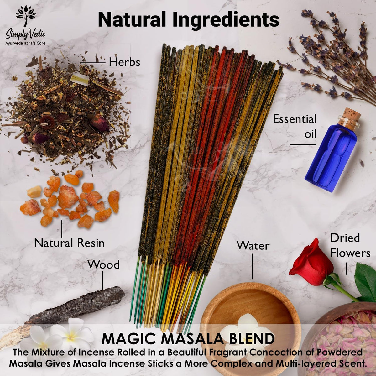Luxe Incense Sticks Set – 175 Hand-Rolled Natural Incense with Holder | 7 Fragrances: Lavender
