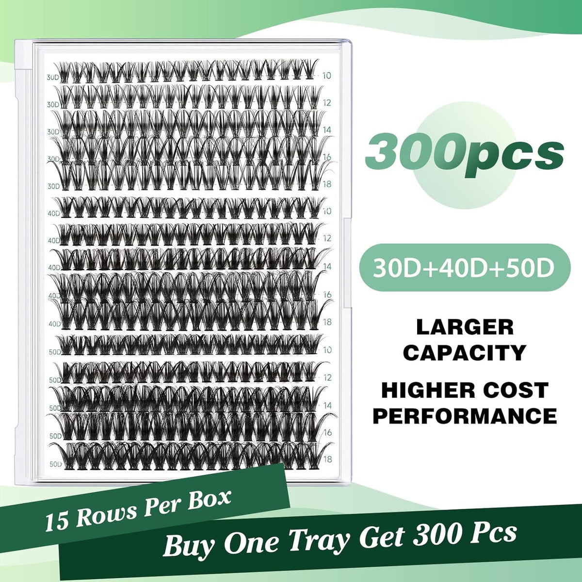 Lash Clusters 300pcs Eyelash Clusters 30D+40D+50D 0.07D Curl 10-18MIX DIY Eyelash Extension KEYYOU