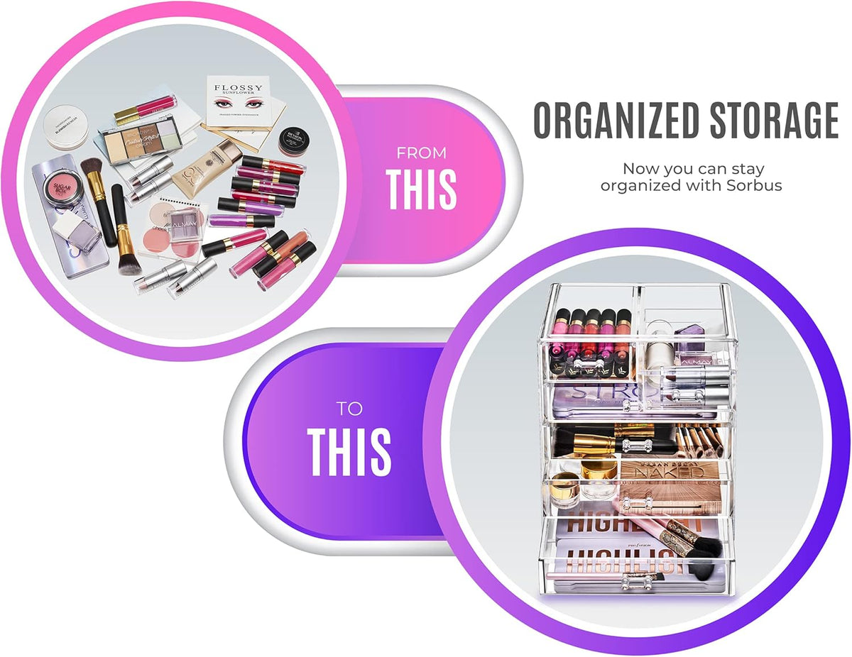 Sorbus Acrylic Makeup Organizer Set, 6-Drawer Vanity & Countertop Cosmetic Storage with Small &