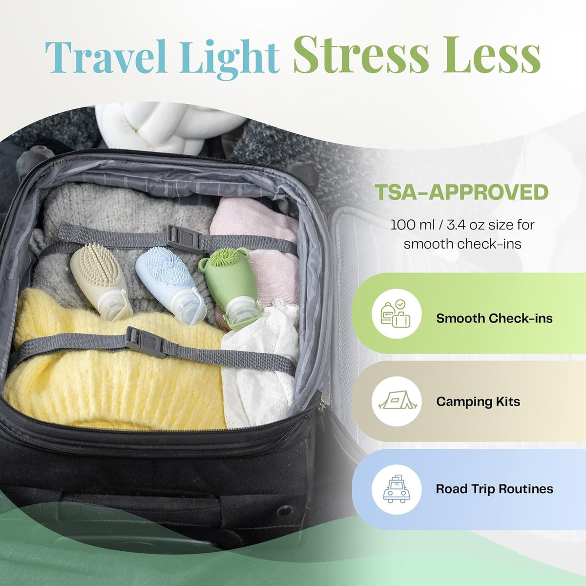 Sumina Silicone Travel Bottles 3 Pack (3.4oz) – TSA-Approved Leak-Proof Toiletry Containers with