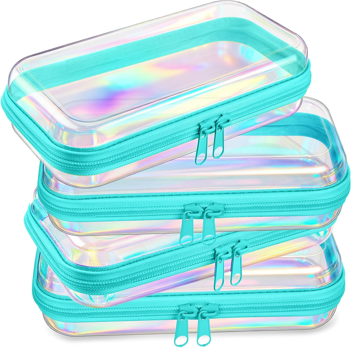 Hoolerry 4 Pcs Hard Clear Zipper Case Makeup Bags Plastic Pencil Pouch Transparent Storage Box