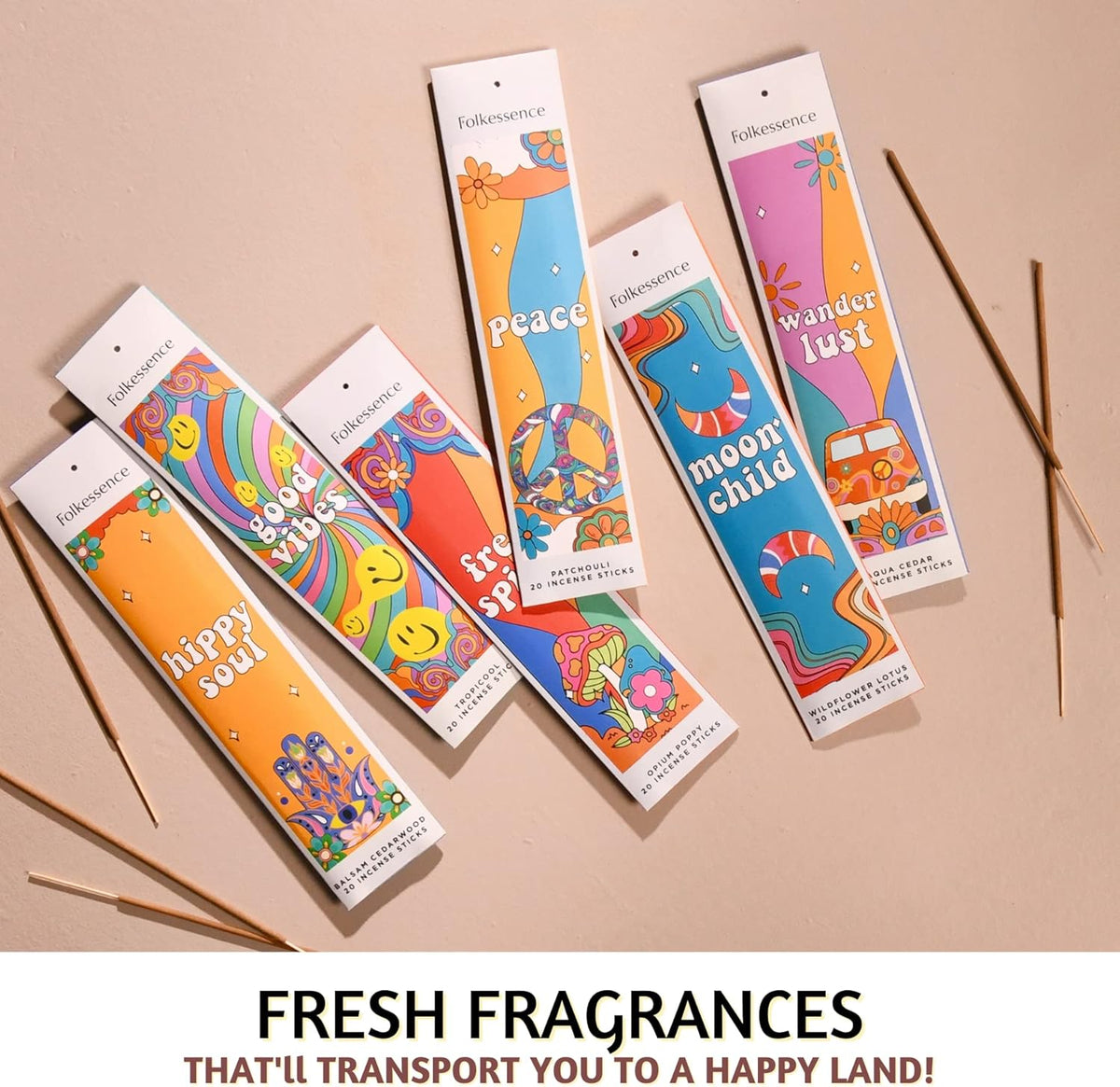 Folkulture Incense Sticks for Home | Set of 6 Variety Pack (120 Non Toxic Insence) | 45 Mins Burn