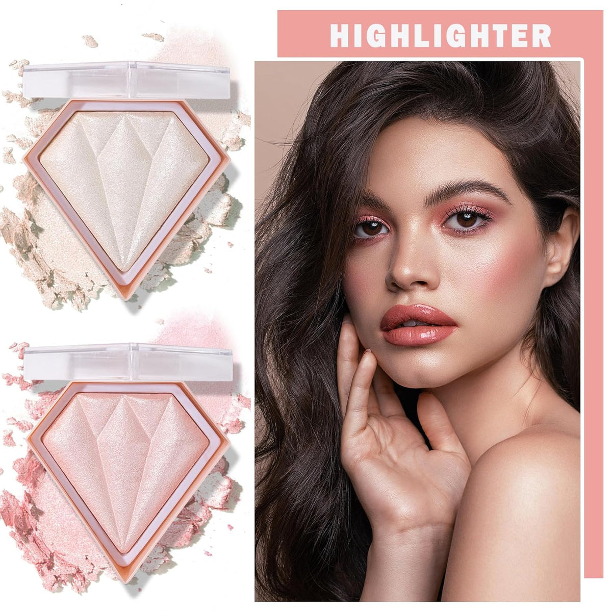 Face Shimmer Highlighter Palette, 1.0 Ounce, Pearl White+Fairy Pink, Long-Lasting, Shimmery