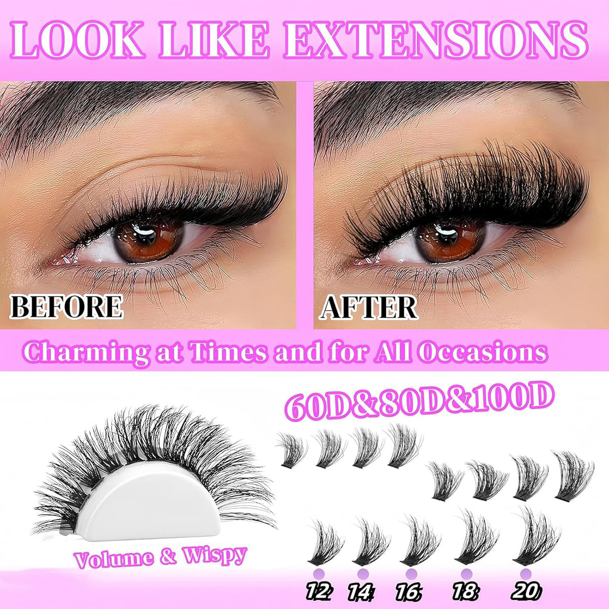 Lashes Clusters Kit Gift Packs 3 Styles 760Pcs with 2X Bond&Seal Volume Soft False Eyelash