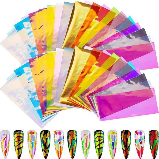 100 Pieces Iridescent Nail Art Glass Paper Cellophane Holographic DIY Mixed Colors Broken Glass