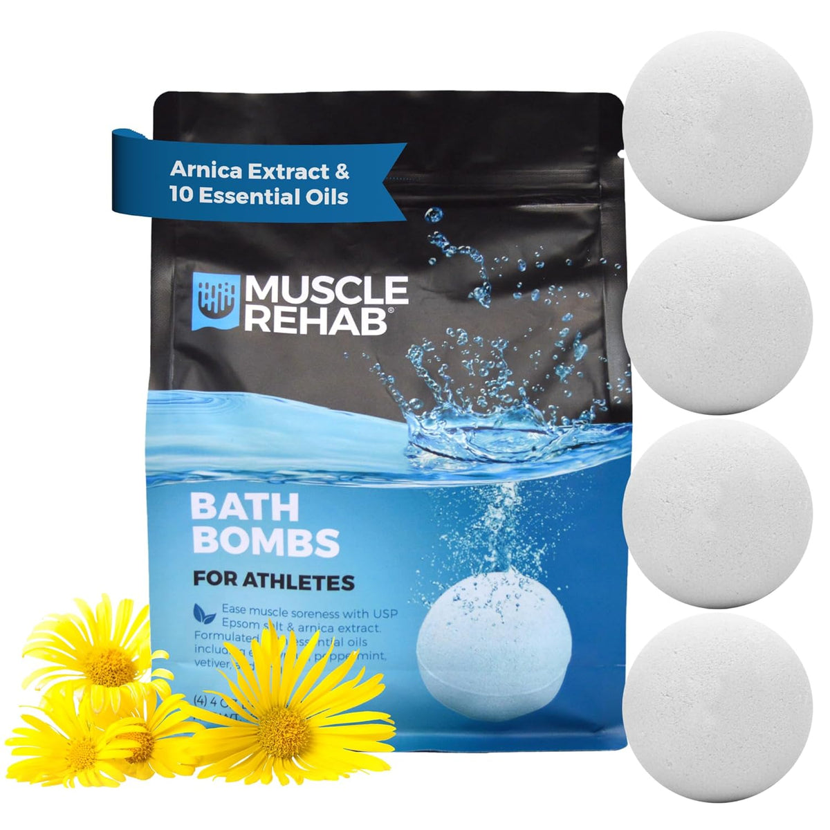 Epsom Salt Bath Bombs with Arnica: Muscle Recovery Bath Soak for Pain & Tension with Turmeric,Clary