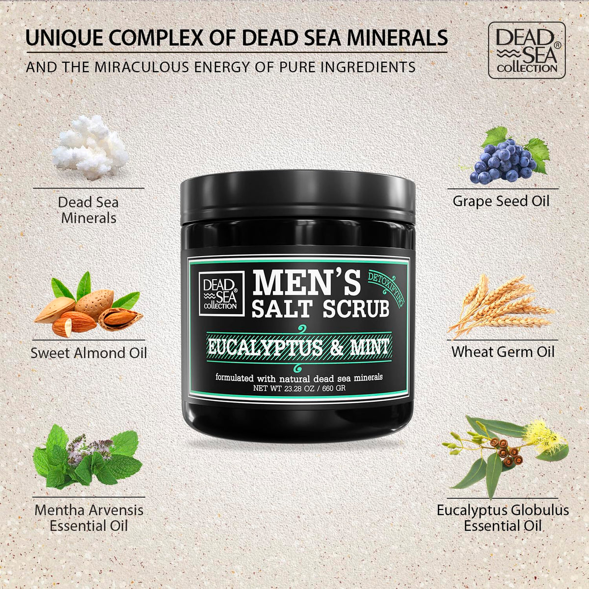 Salt Body Scrub Eucalyptus & Mint For Men– Moisturizes, Exfoliates & Nourishes Skin – Cleanses &
