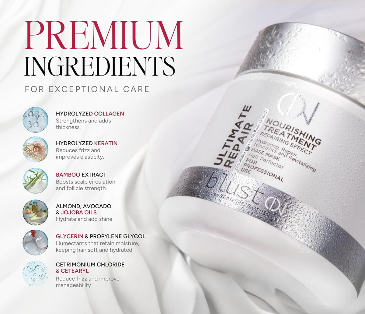 Ultimate Repair Mask with Collagen & Keratin for Damaged Hair - Hydration Deep Treatment for Dry