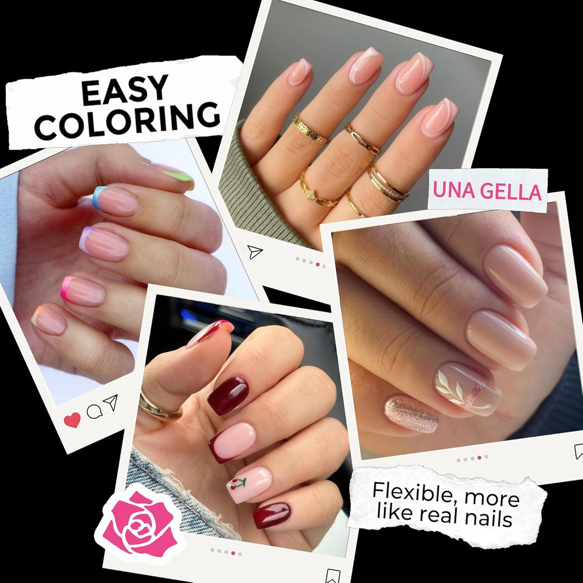 UNA GELLA Short Square Gel Nail Tips 216pcs Short Square Press on Nails Pre-shape Fake Nails for