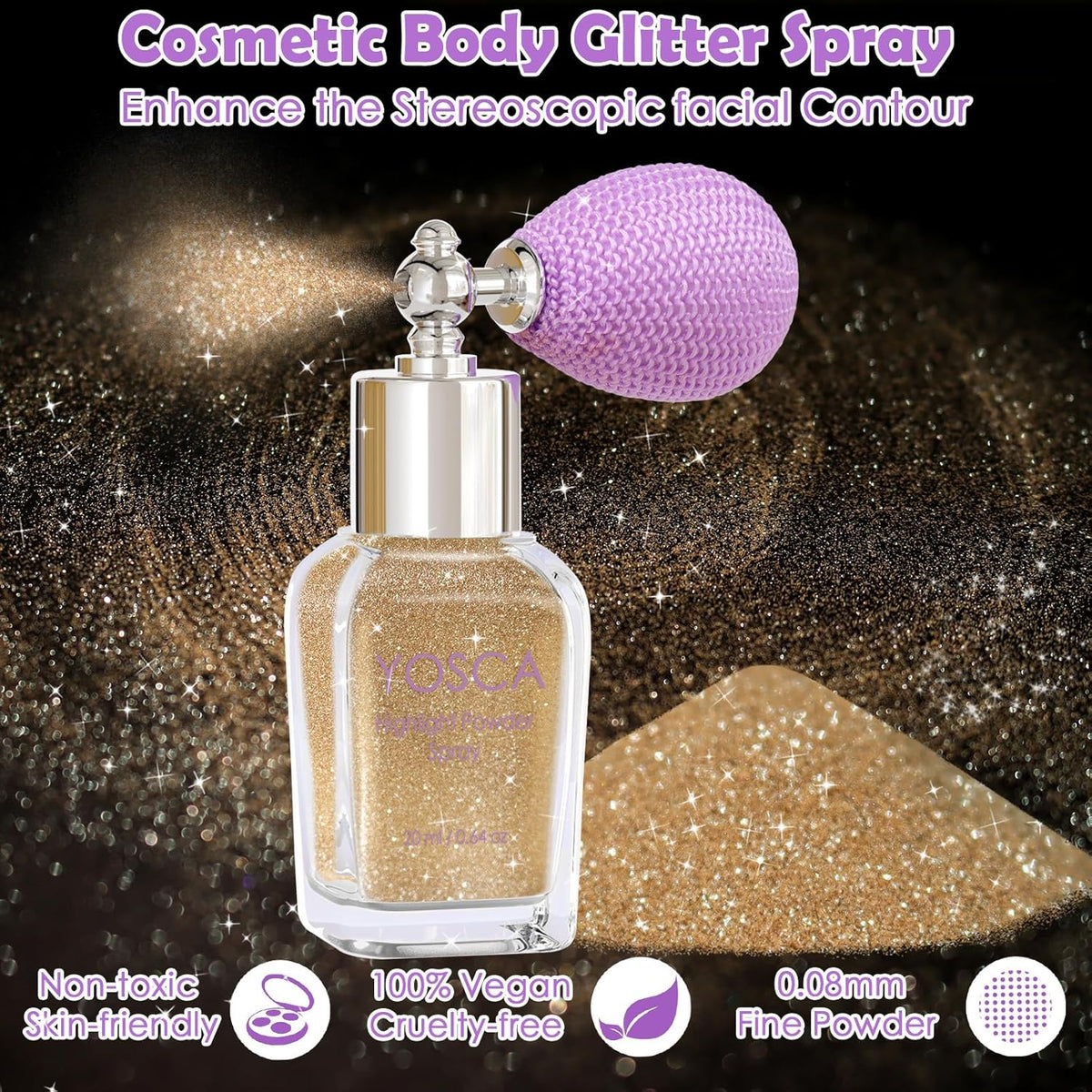 Yosca Body Glitter Spray, 30ML Loose Body Shimmer Powder Hair Spray Fine Glitter Sparkle