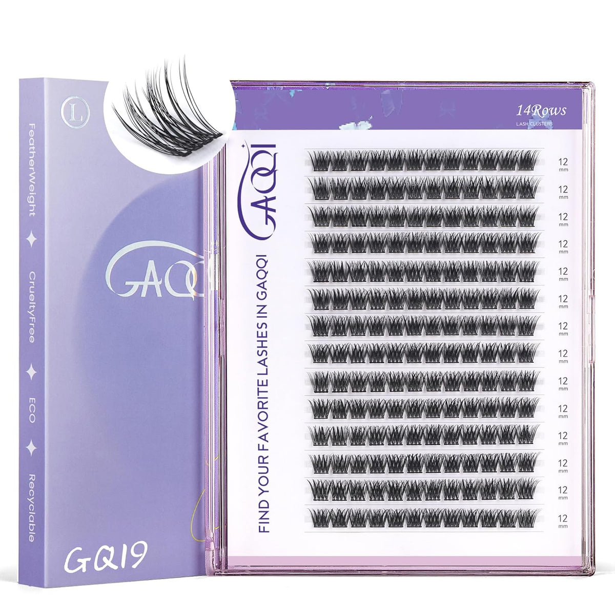 GAQQI Lash Clusters, GQ19 Individual Lashes 168pcs C Curl, DIY Lash Extension 12mm Length Only