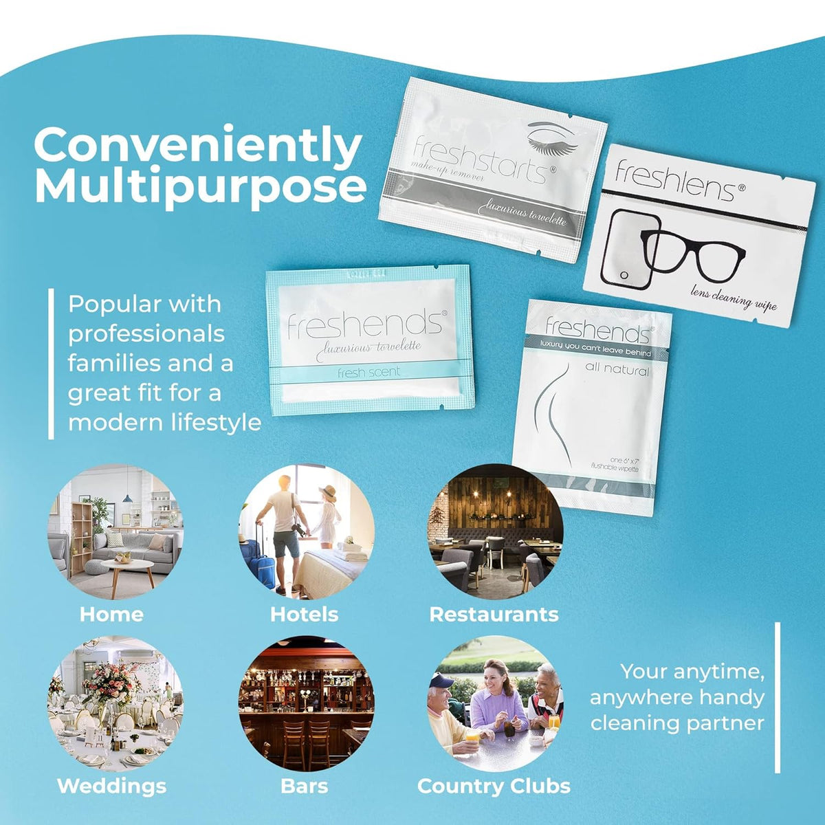 Freshends Flushable Individually Wrapped Wipes – 50 Bulk Pack Luxurious Towelettes, Guest Bathroom