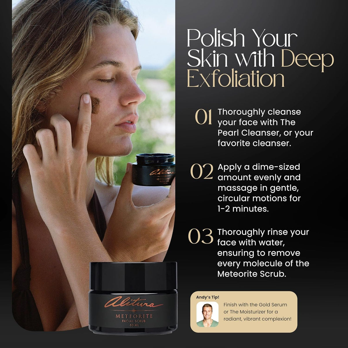 Alitura Meteorite Scrub – Exfoliating Face & Body Scrub with Pearl Powder & Bamboo Stem Cells