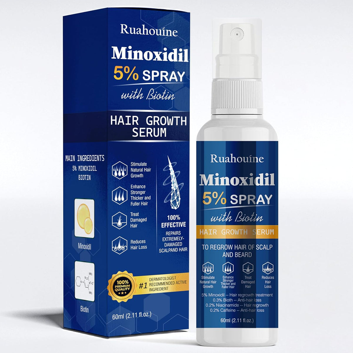 5% Minoxidil Hair Growth Spray Serum, Hair Regrowth Treatment for Men and Women, Strengthens and